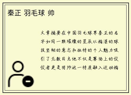 秦正 羽毛球 帅