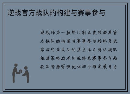 逆战官方战队的构建与赛事参与